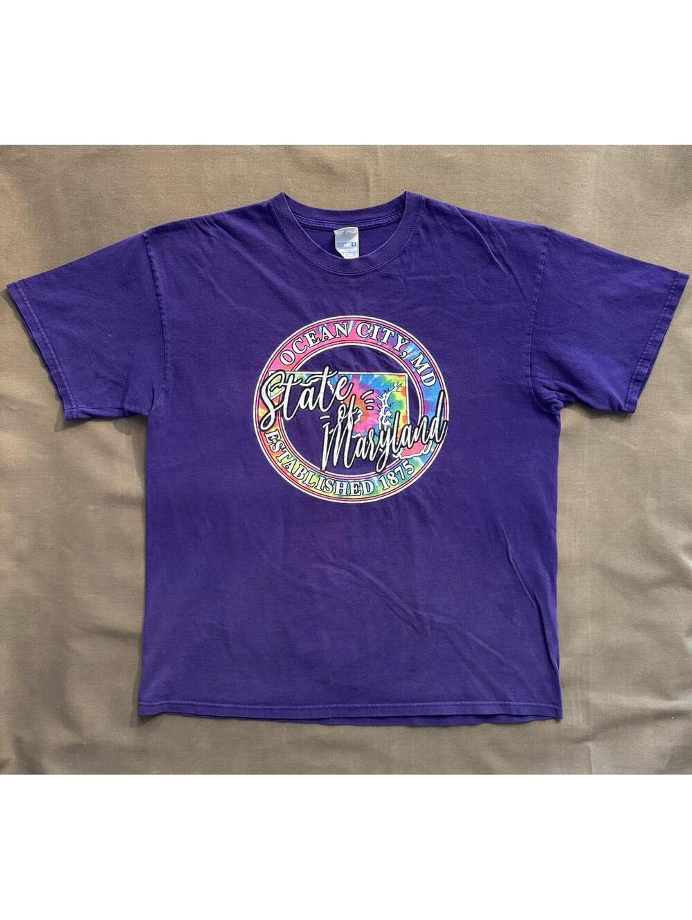 Vintage 90s Ocean City Maryland Tie Dye Purple XL T-Shirt